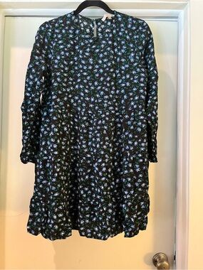 LOFT Black Long-Sleeve Floral Tunic Dress